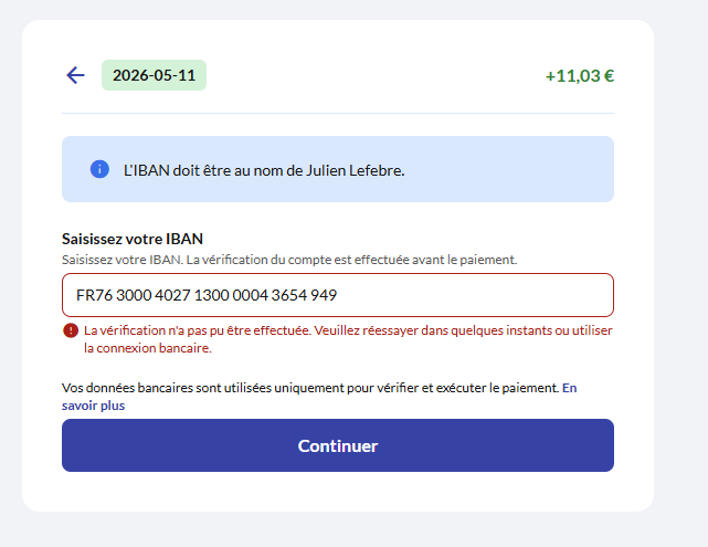 IBAN verification error in Verified Payout